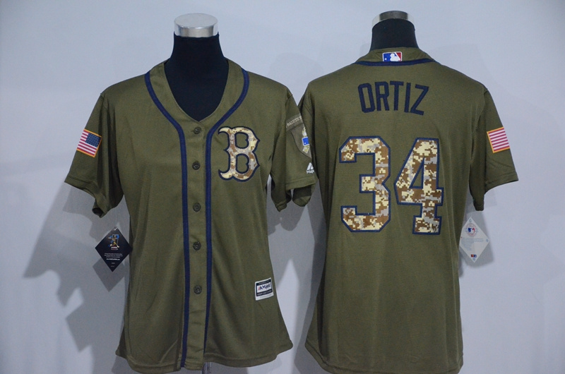 Womens 2017 MLB Boston Red Sox #34 Ortiz Green Salute to Service Stitched Baseball Jersey->women mlb jersey->Women Jersey